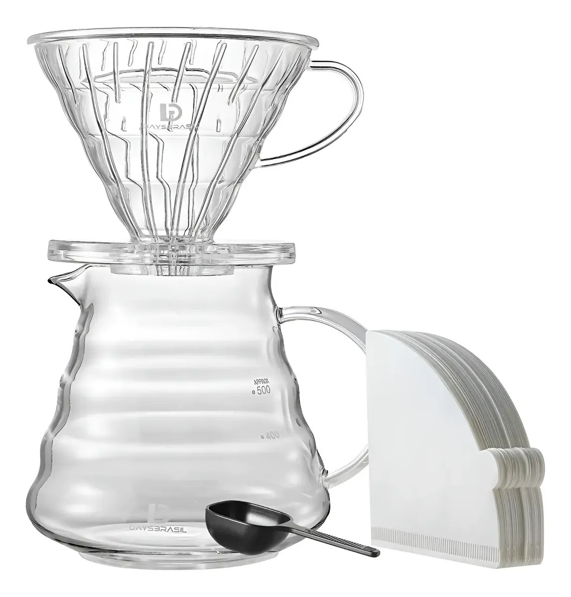 Kit V60 02 com jarra, suporte, colher medidora e filtros